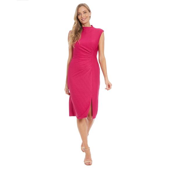 NWT London Times Mockneck Front Side Ruched Midi Dress Size 10 - Picture 1 of 13